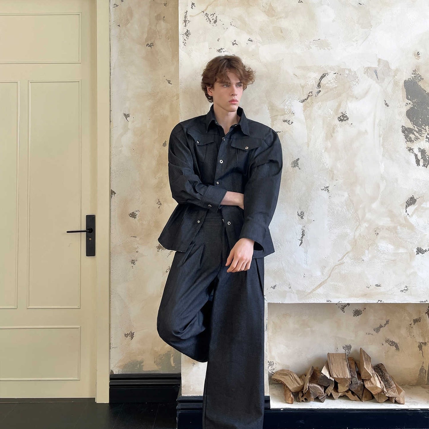 Wesley – Drie-dimensionale Metalen Gesp Denim Overhemd