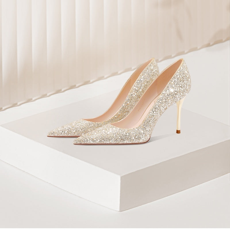 Rose – Champagne Gouden Bruiloft Schoenen Met Hoge Hak