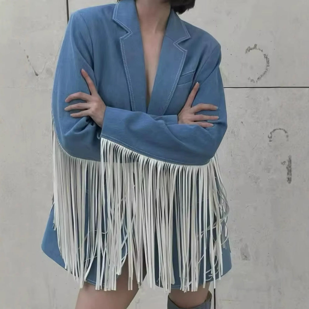 Laura – Vierkante Kraag Met Kwastjes Blazer