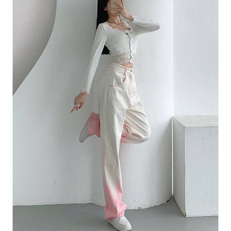 Mandy – Vrouwelijke Tie-Dye Rechte Jeans met Hoge Taille