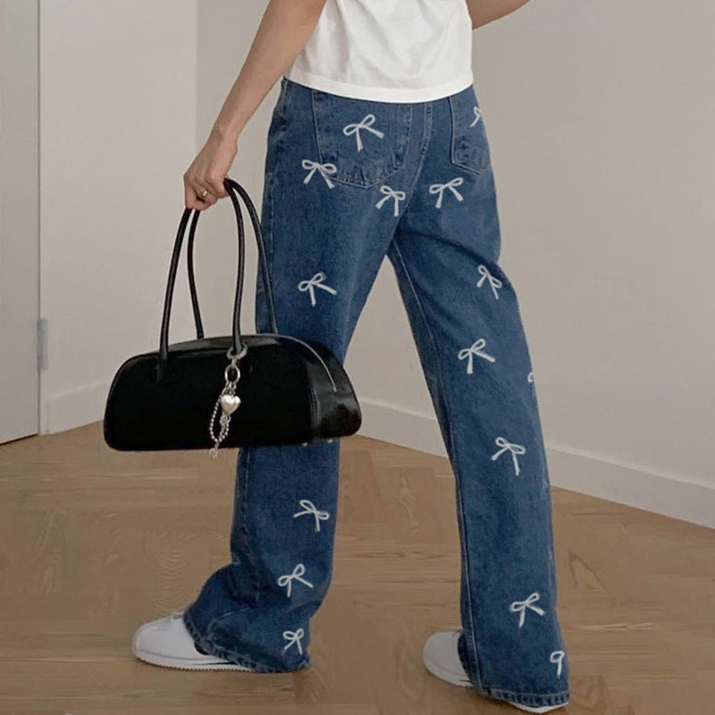 Joanne – Vintage Print Losse Jeans met Strik