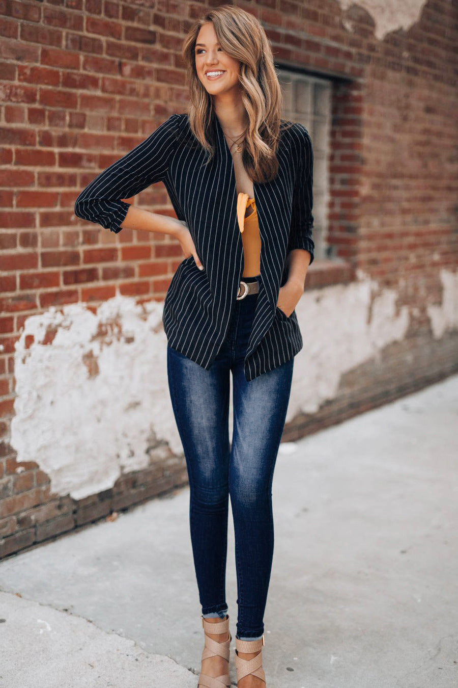 Dominic – Gestreepte Denim Blazer in Britse Stijl