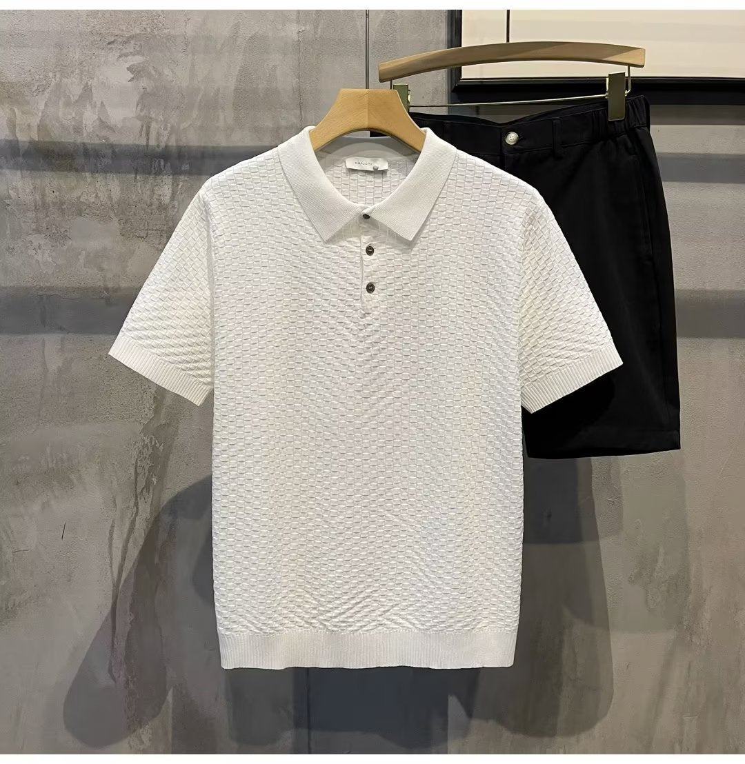 Marcus – Ademend IJs Zijde Poloshirt met Ruiten