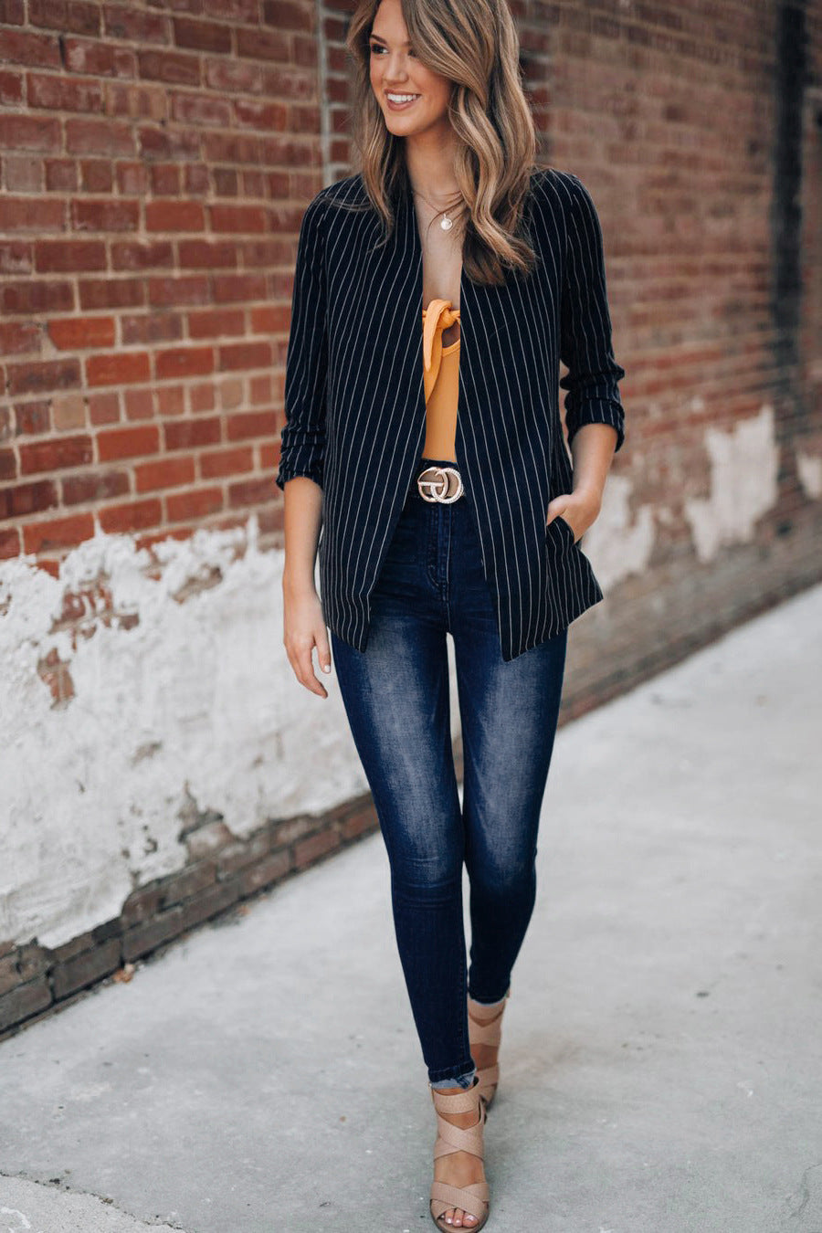 Dominic – Gestreepte Denim Blazer in Britse Stijl