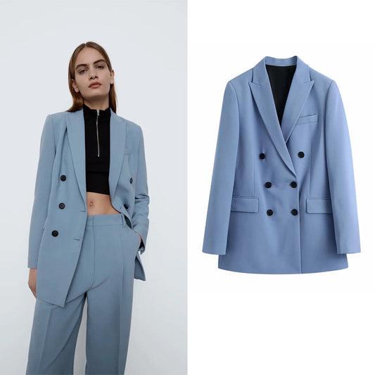 Heather – Mid-lengte Dubbelgerijpt Blazer voor Vrouwen