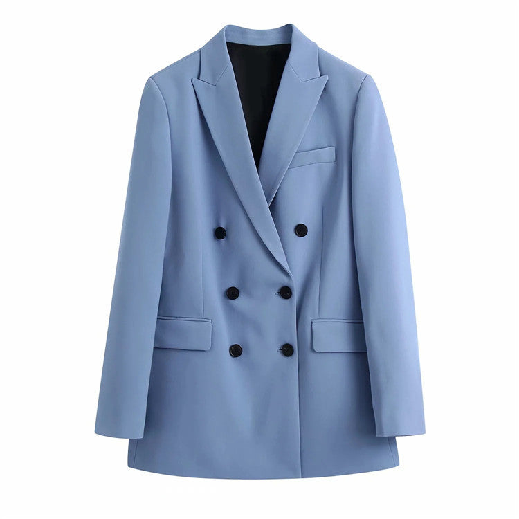 Heather – Mid-lengte Dubbelgerijpt Blazer voor Vrouwen