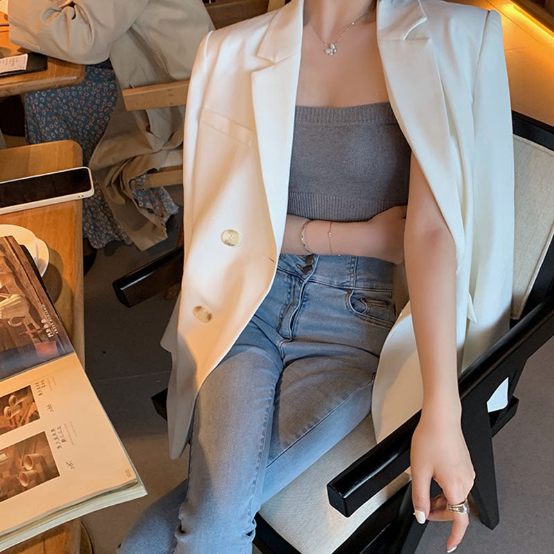 Nicola – Witte Casual Losse Blazer met Rug Split