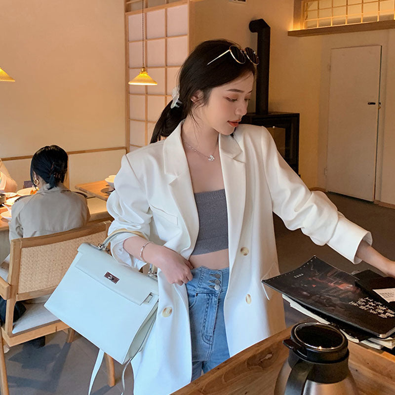 Nicola – Witte Casual Losse Blazer met Rug Split