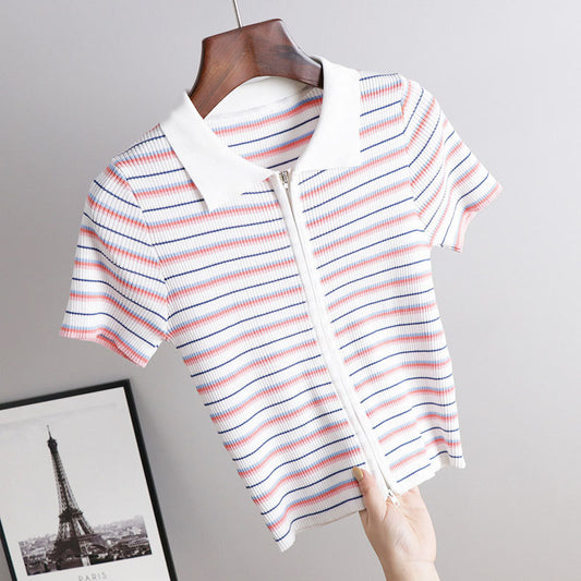 Damien – Gestreept Polo T-Shirt met Korte Mouwen