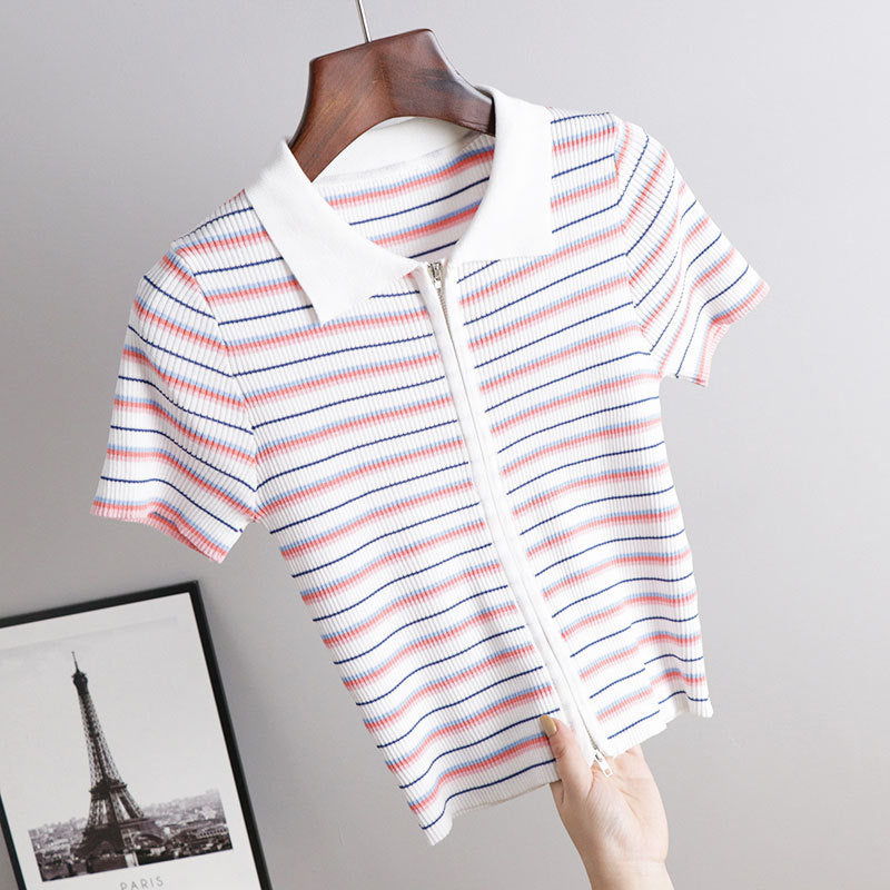 Damien – Gestreept Polo T-Shirt met Korte Mouwen