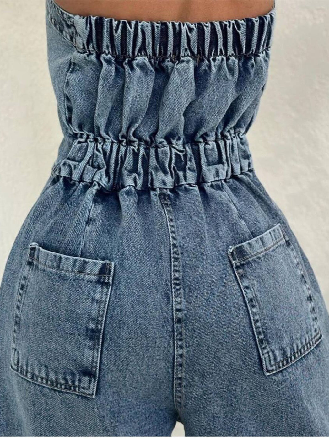 Shannon – Denim Bandeau Rits Jumpsuit & Jas Set