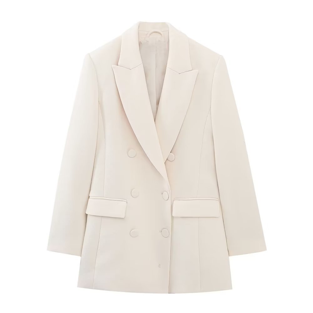 Marie – Lange Dubbelgerijpte Blazer voor Dames