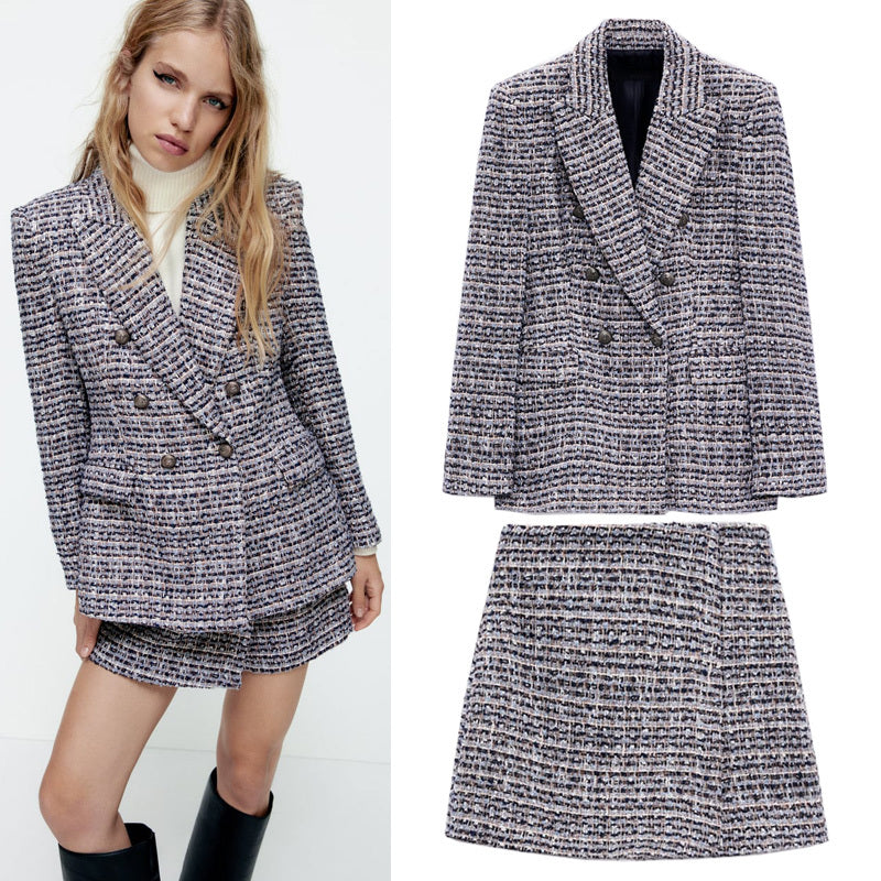 Esme – Hoge Taille Culottes Geweven Double-breasted Blazer