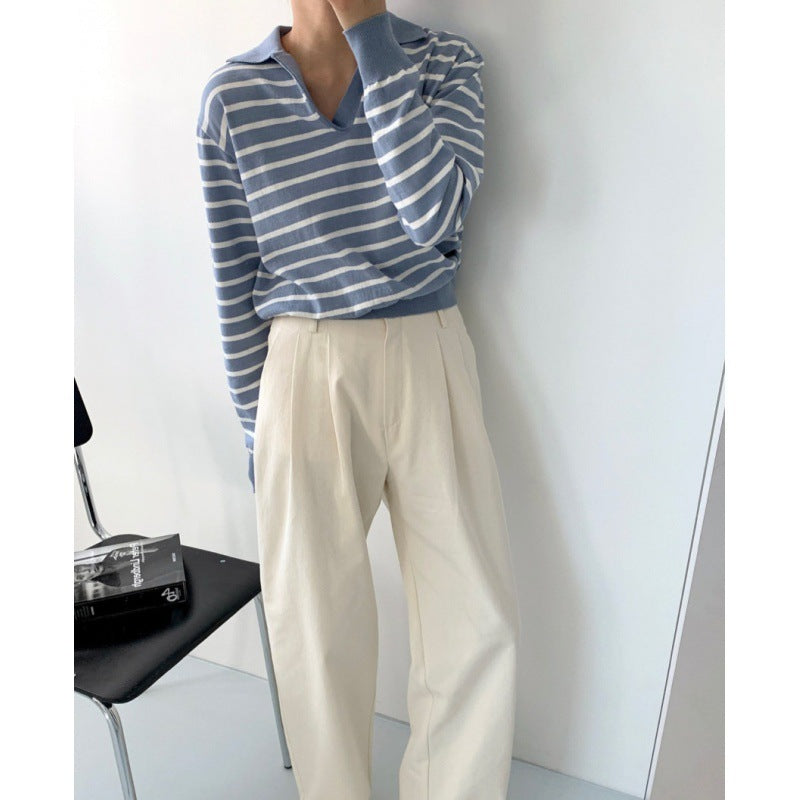Zoe – Gestreepte Gebreide Top met Polokraag voor Dames