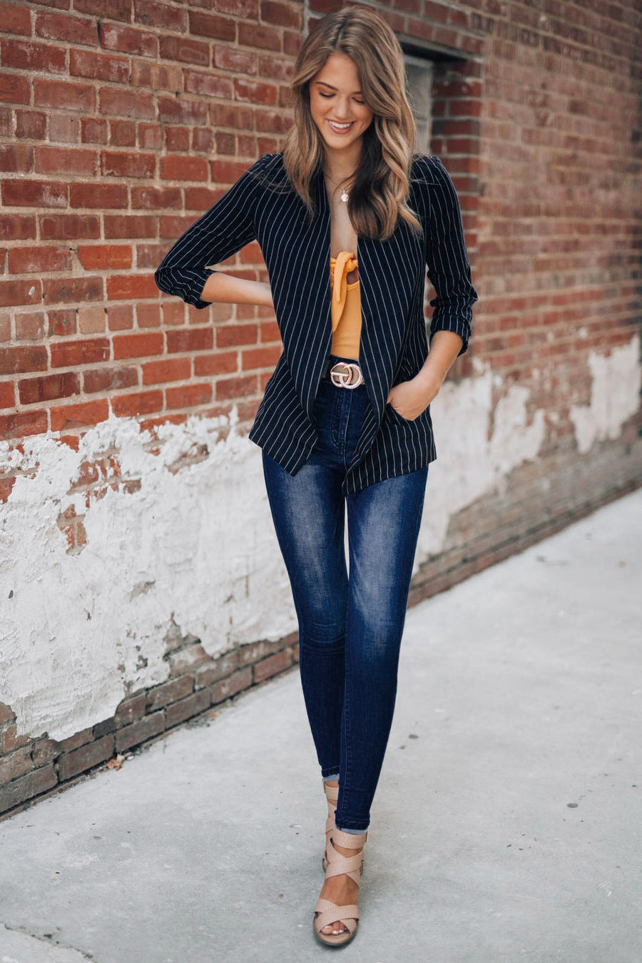 Dominic – Gestreepte Denim Blazer in Britse Stijl