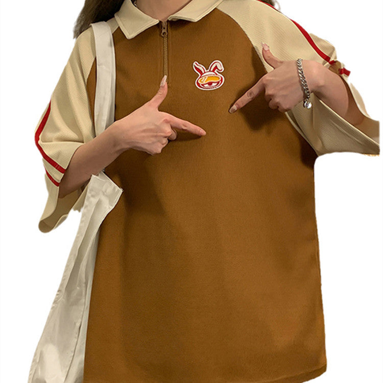 Nicole – Losvallende Half-Rits Polo Kraag Korte Mouw T-shirt