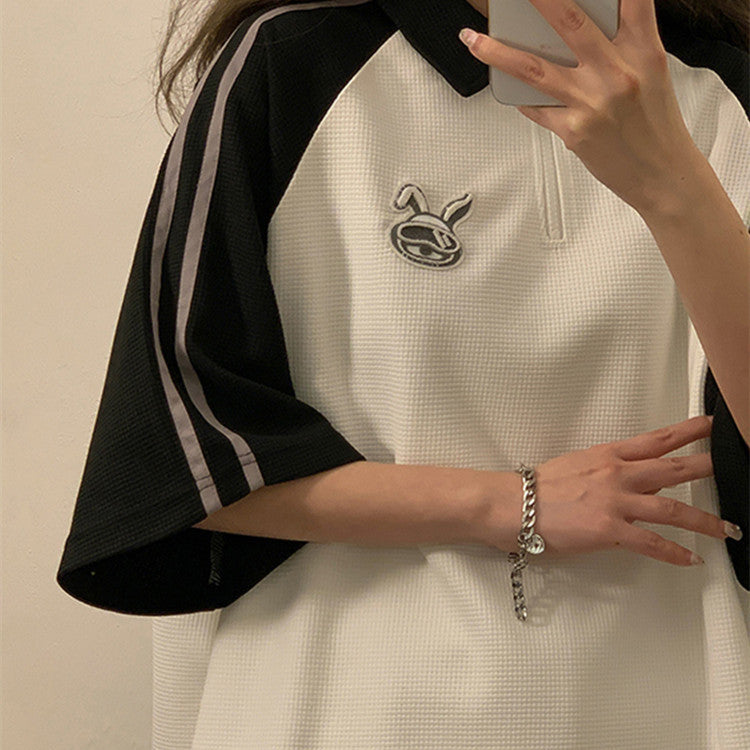 Nicole – Losvallende Half-Rits Polo Kraag Korte Mouw T-shirt