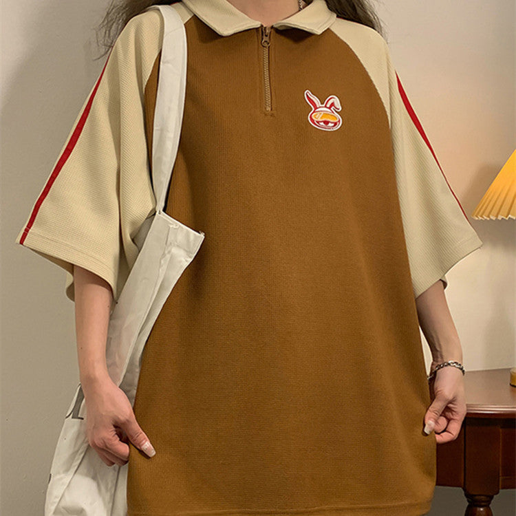 Nicole – Losvallende Half-Rits Polo Kraag Korte Mouw T-shirt