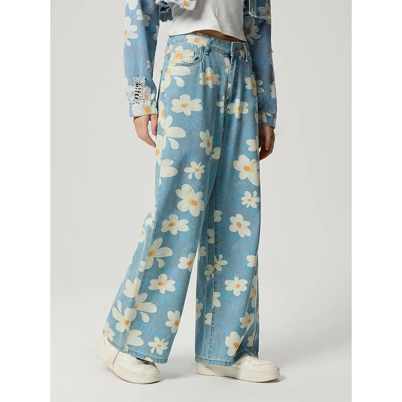 Joan – Vintage Bloemenprint Rechte Jeans