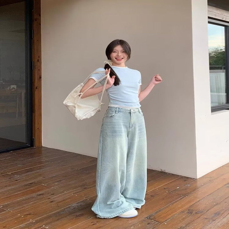 Barbara – Retro Blauwe Losvallende Wijde Pijpen Jeans