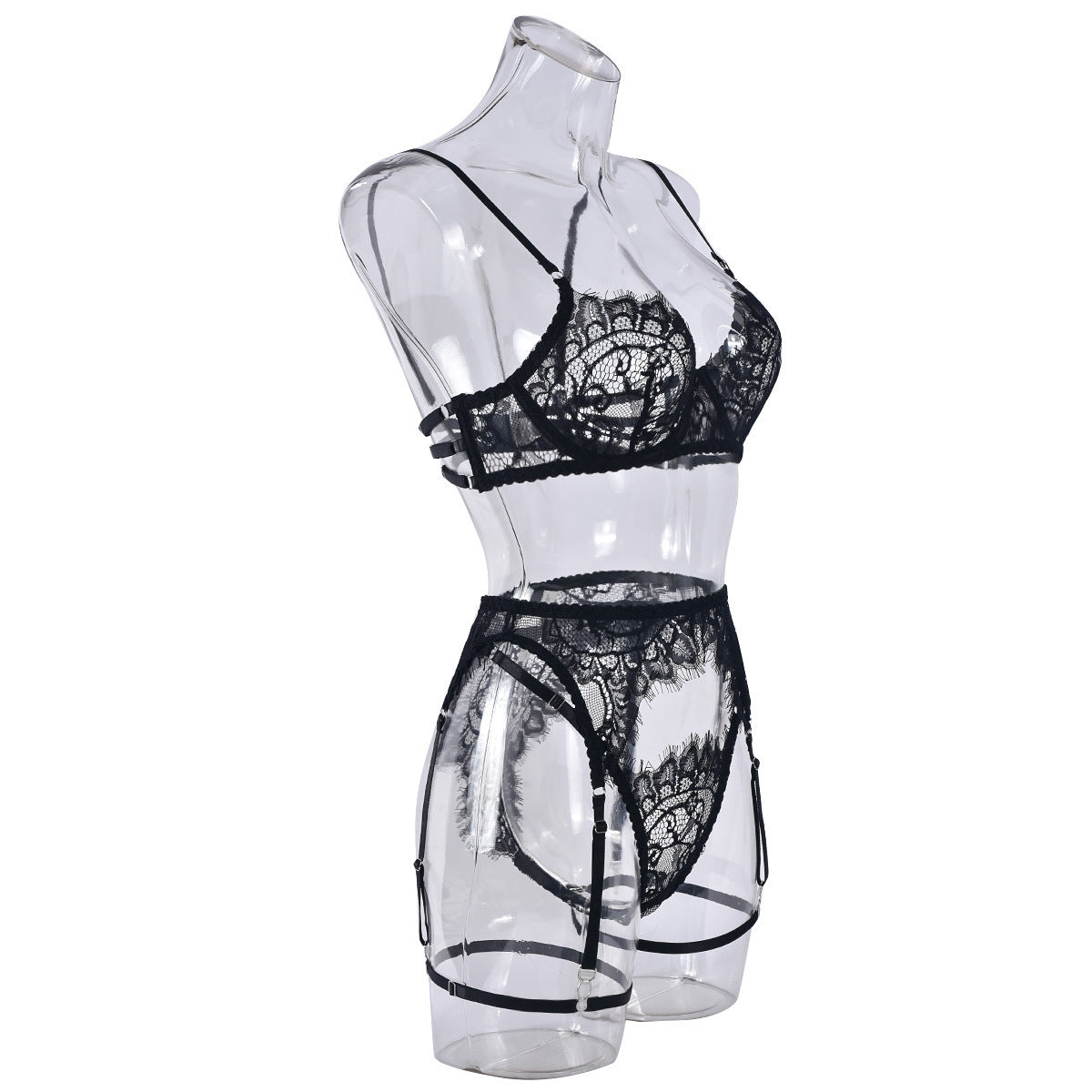 European And American Style Lace Three-point Sexy Sling Steel Ring 3-piece Sexy Lingerie
