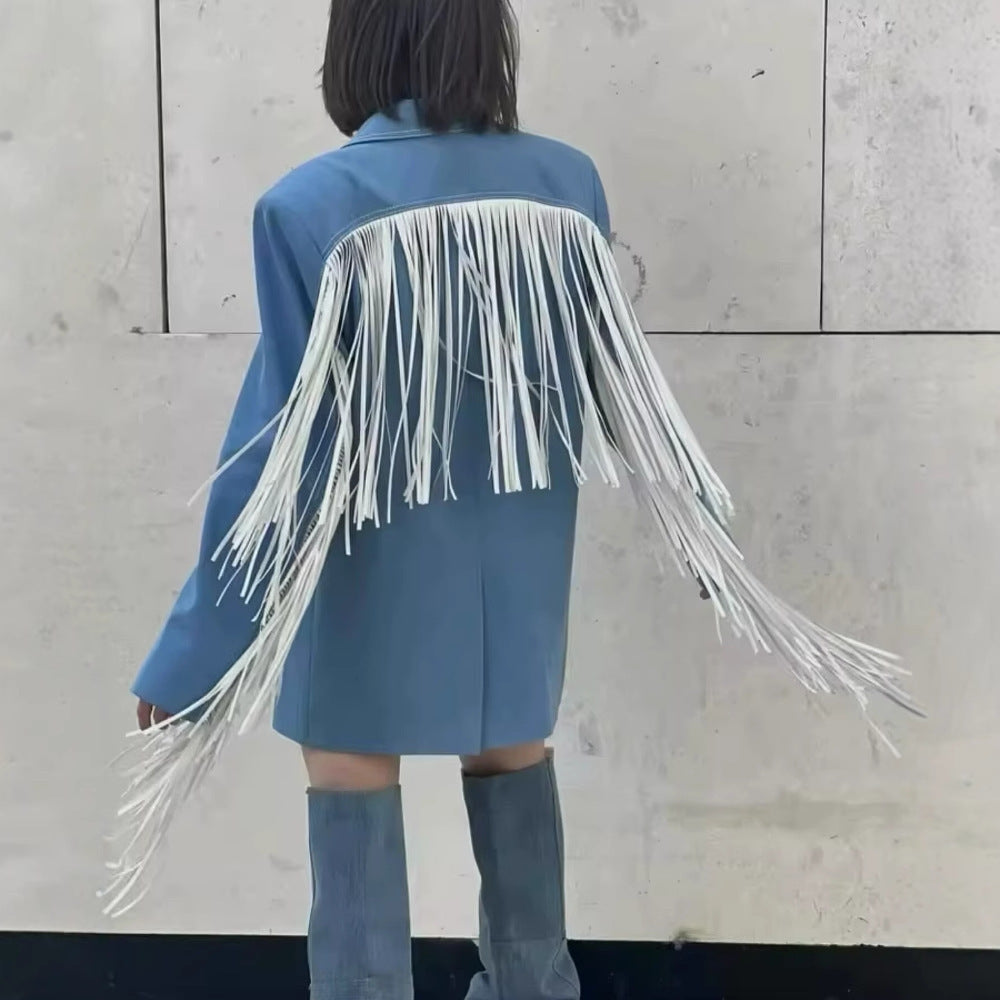 Laura – Vierkante Kraag Met Kwastjes Blazer