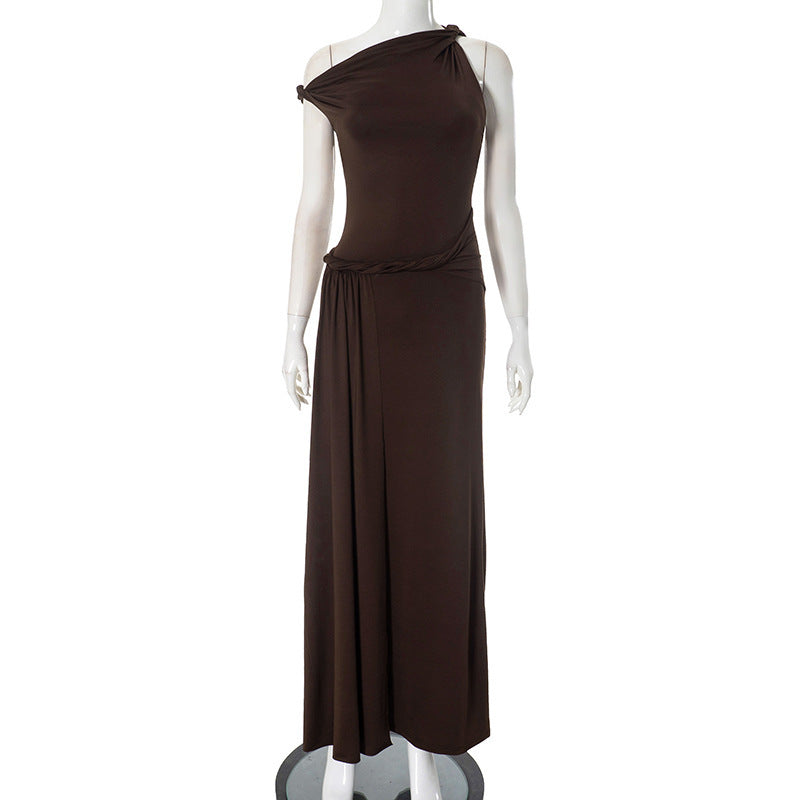 Women's Twisted Waist Irregular Pleated Sexy Dress