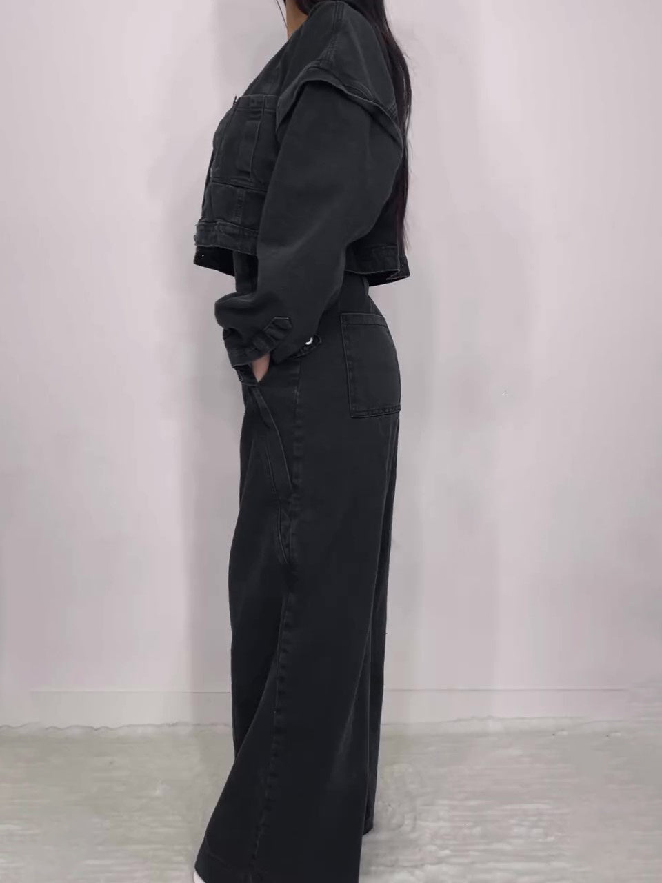 Shannon – Denim Bandeau Rits Jumpsuit & Jas Set