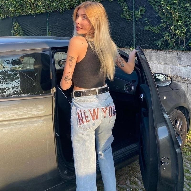 Jessie – Retro Casual Lichtblau Hoog Getailleerde Rechte Jeans