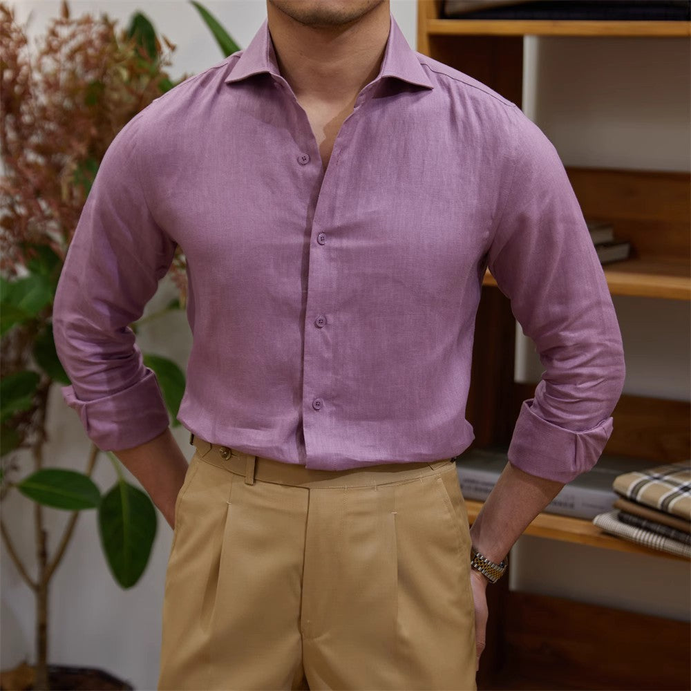 Rhys – Casuale Linnen Katoenen Overhemd met Lange Mouwen