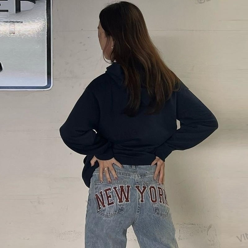 Jessie – Retro Casual Lichtblau Hoog Getailleerde Rechte Jeans