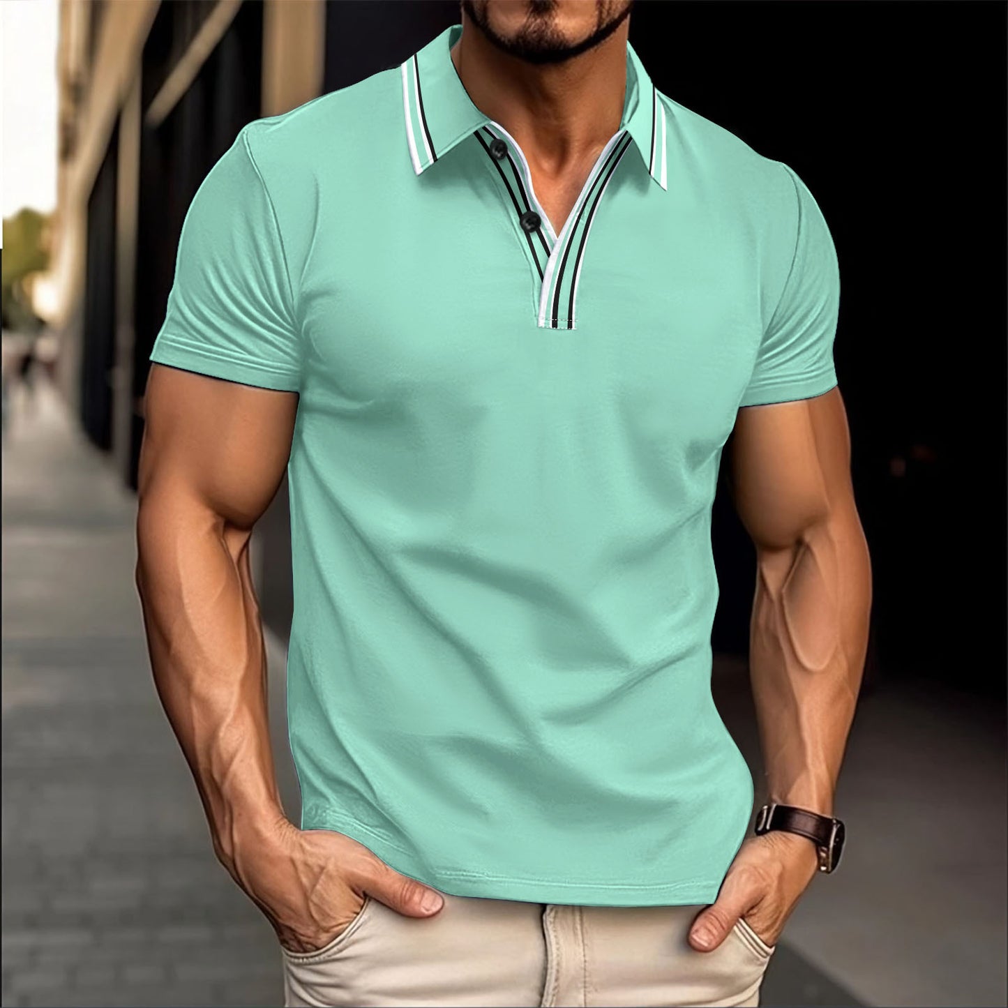 Ryan – Gestreept Poloshirt met Knoopsluiting en Korte Mouwen