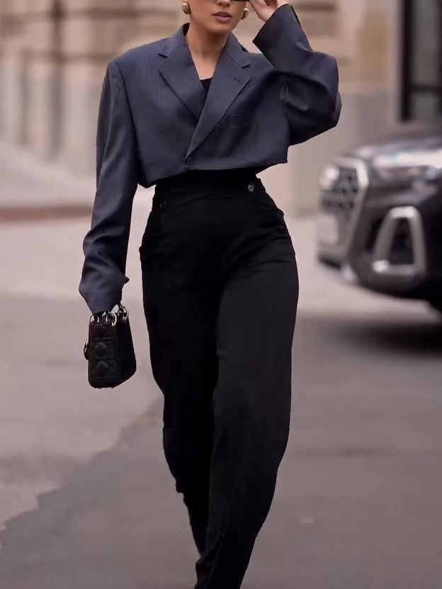 Anne – Gestreepte Korte Losse Blazer