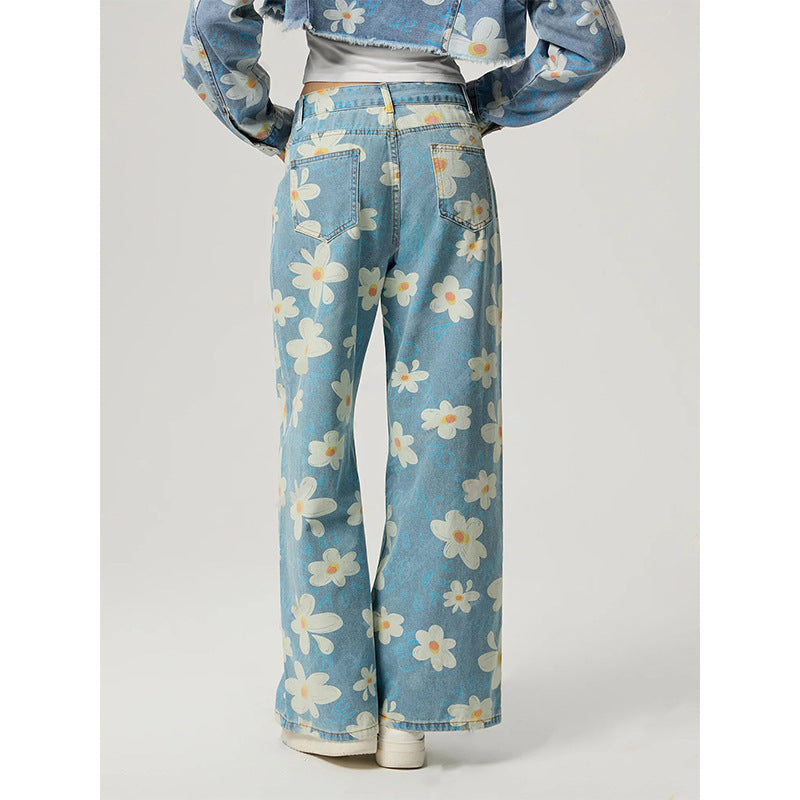 Joan – Vintage Bloemenprint Rechte Jeans
