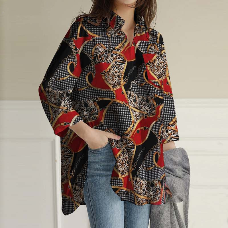 Cropped Sleeve Tunic Top Casual Loose Lapel