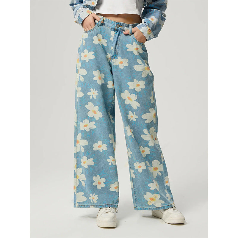 Joan – Vintage Bloemenprint Rechte Jeans
