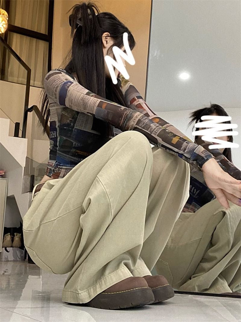 Sharon – Hoge Taille Losvallende Khaki Wijde Pijpen Jeans