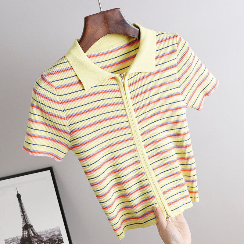 Damien – Gestreept Polo T-Shirt met Korte Mouwen