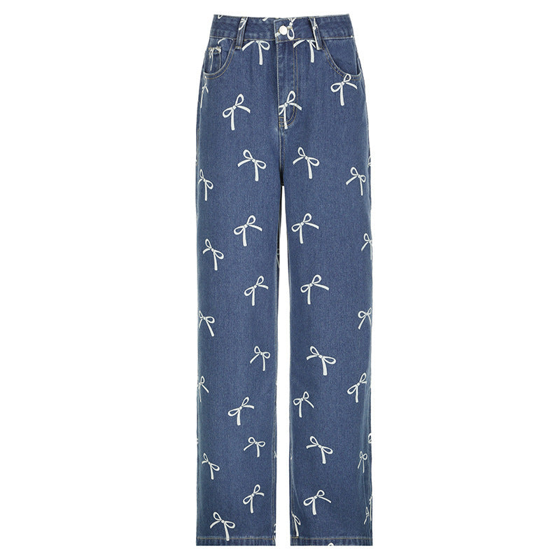 Joanne – Vintage Print Losse Jeans met Strik