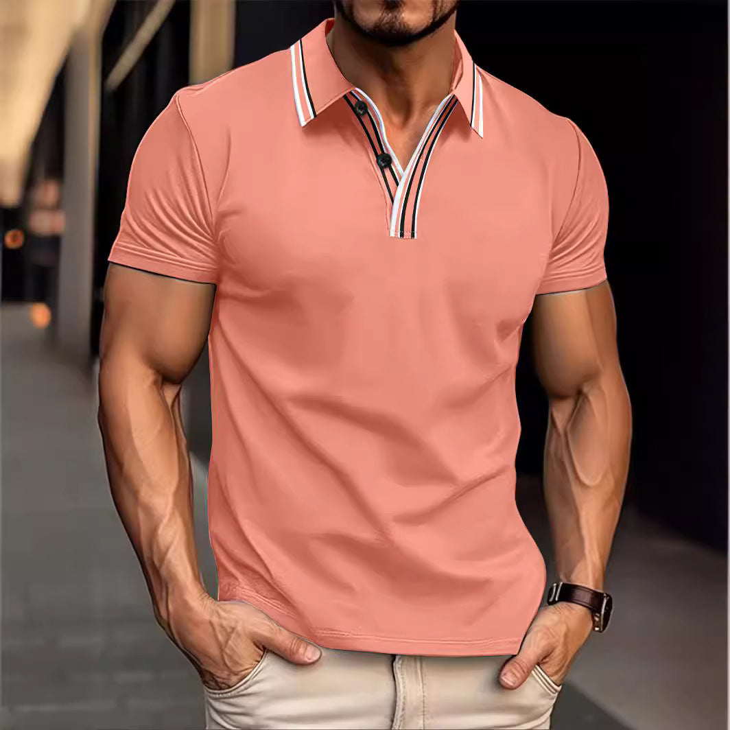 Ryan – Gestreept Poloshirt met Knoopsluiting en Korte Mouwen