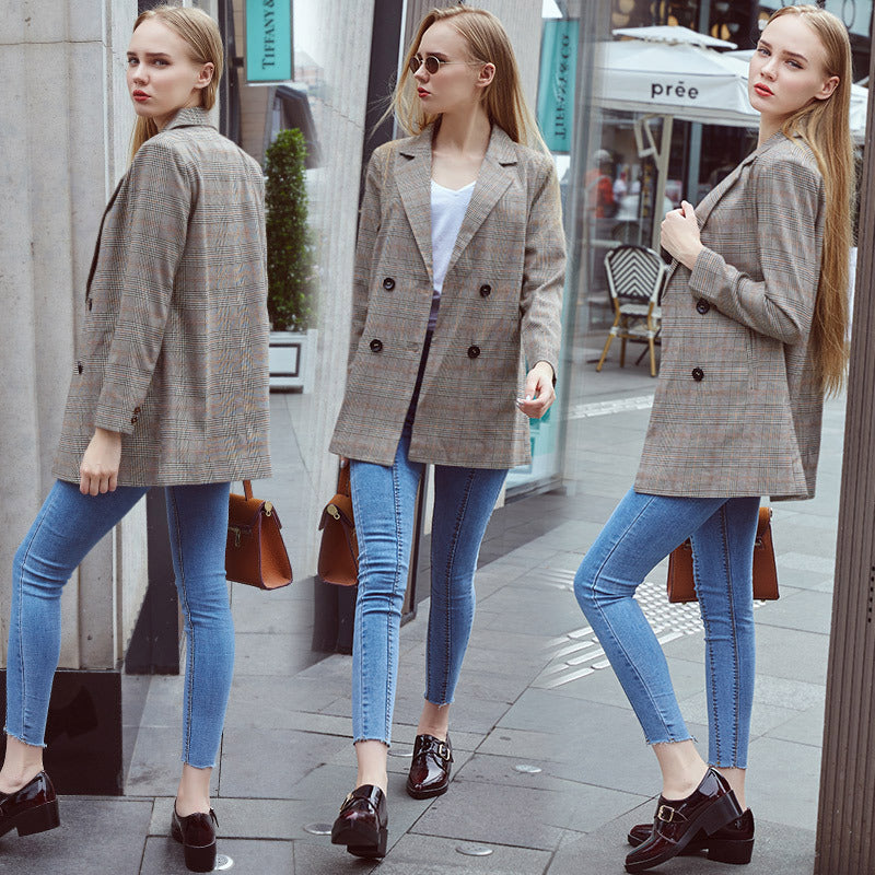 Christine – Geruit Dames Blazer in Koreaanse Stijl