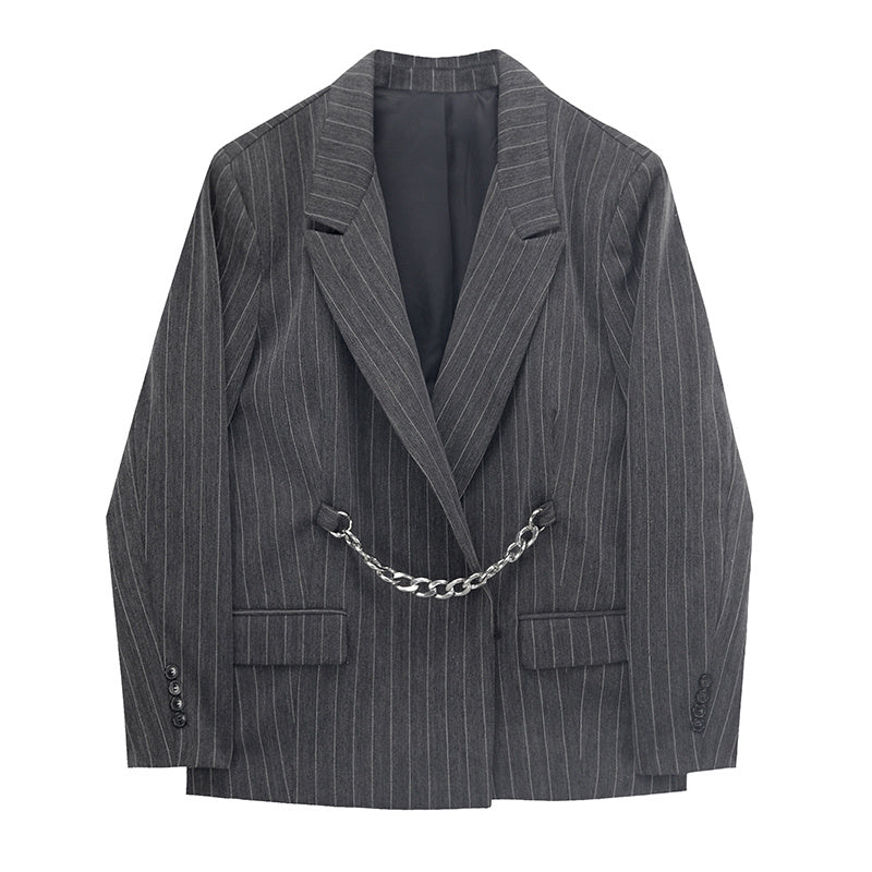 Elizabeth – Gestreept Blazer met Ketting Taille