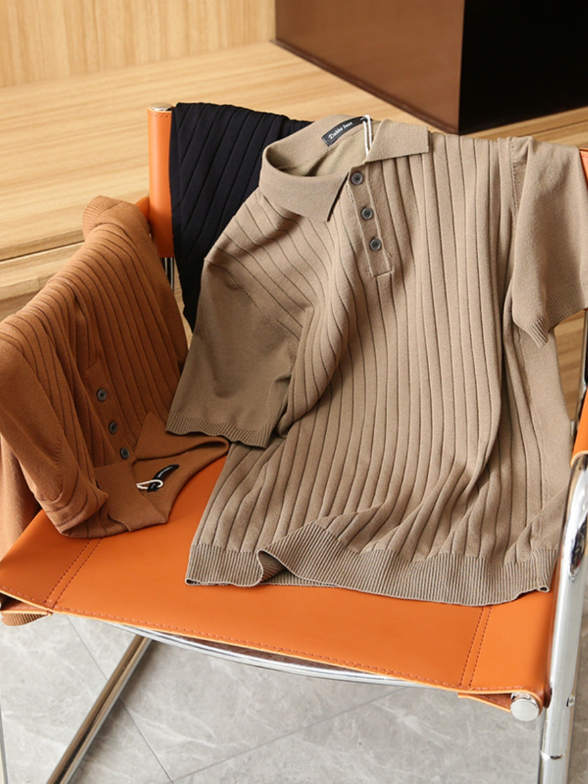 Gilbert – Gebreide Effen Polo Kraag Korte Mouw