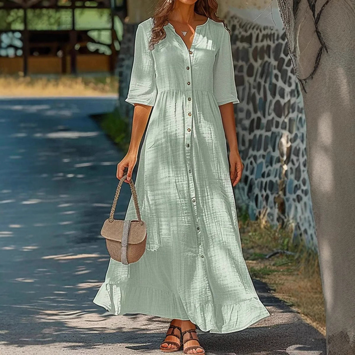 Women's Five Quarter Sleeve Retro Floral Dress