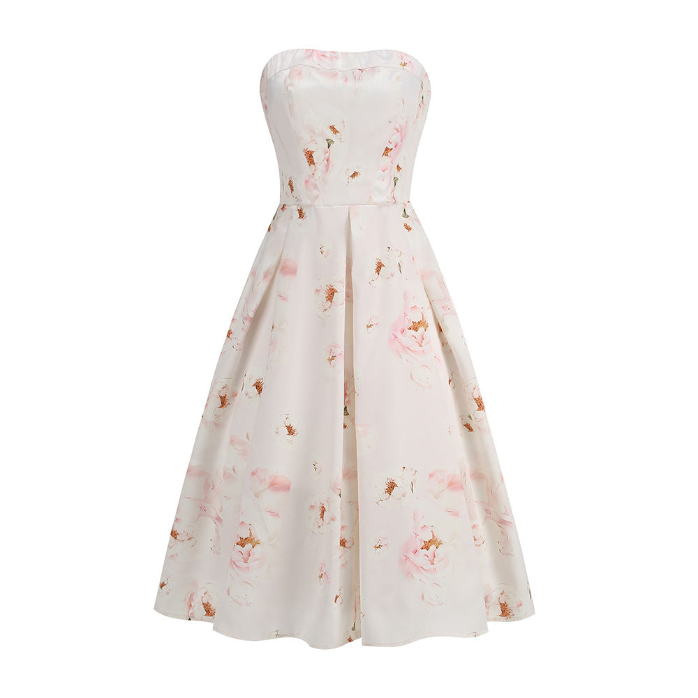 Women's Fashion Personality Floral Strapless Dress