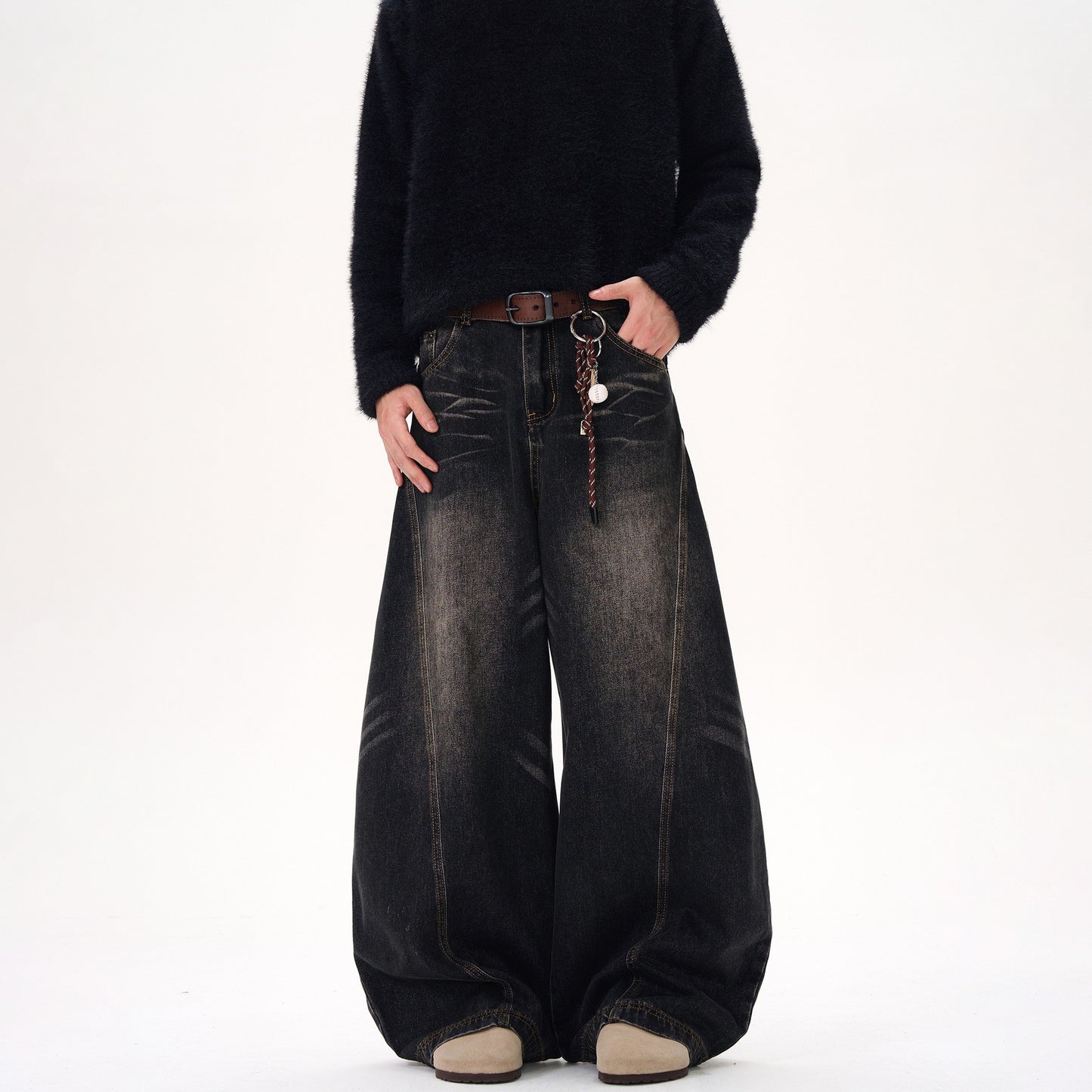 Glen – Retro Zwarte Machete Jeans met Kattenbaard Design