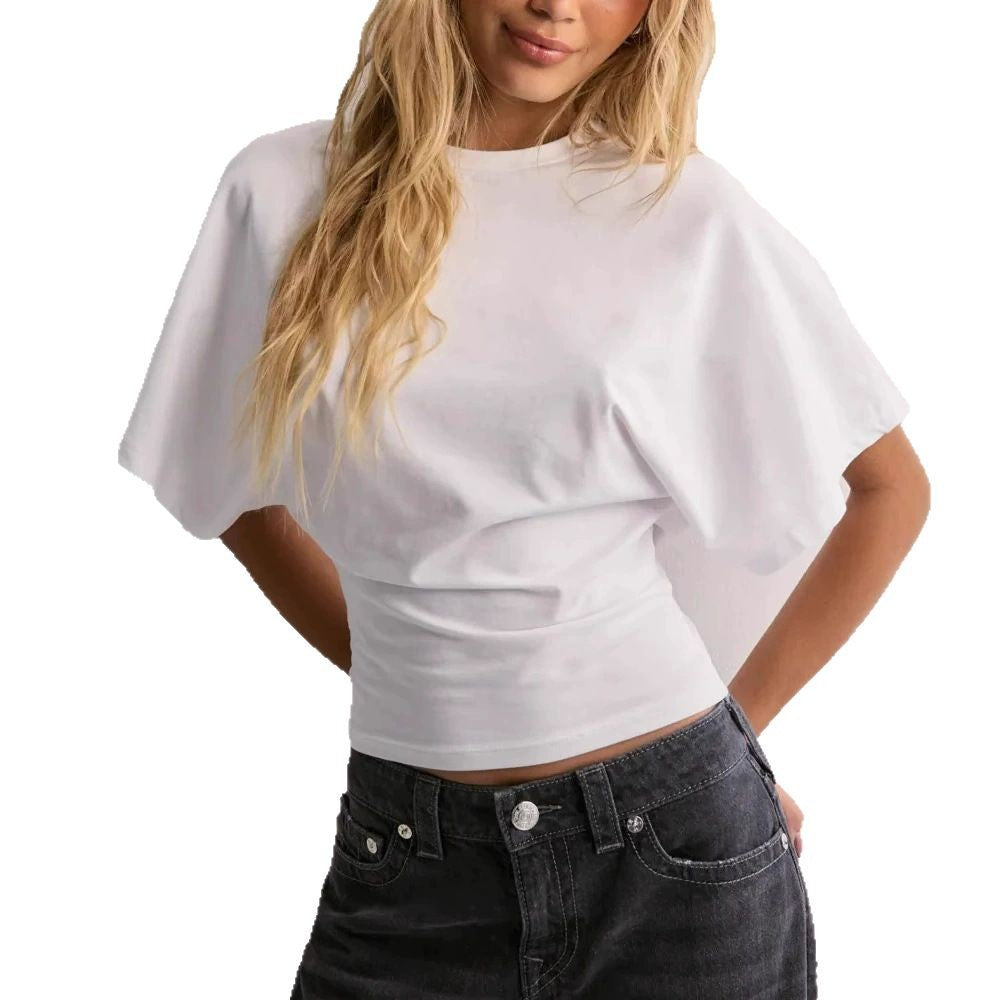 Round Neck Pullover Short Sleeve T-shirt Women's Solid Color Loose Top