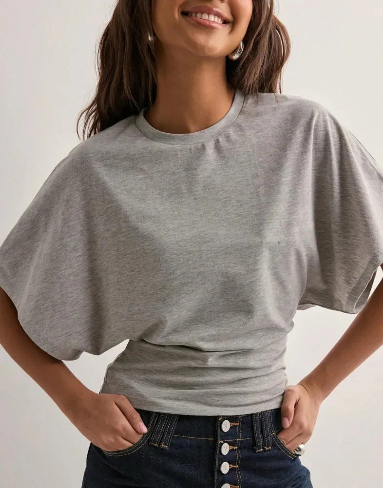 Round Neck Pullover Short Sleeve T-shirt Women's Solid Color Loose Top