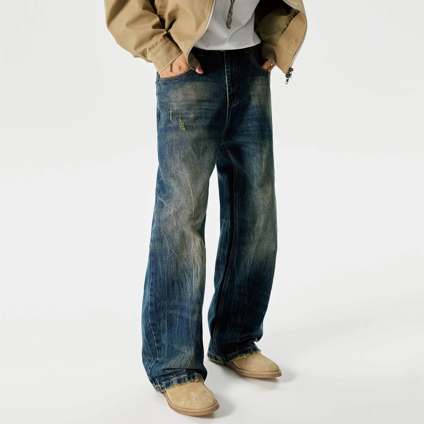 Gilbert – Eenvoudige Losse Micro-uitlopende Jeans met Waterpatroon