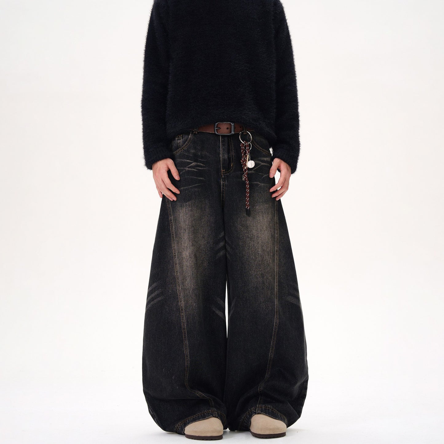 Glen – Retro Zwarte Machete Jeans met Kattenbaard Design